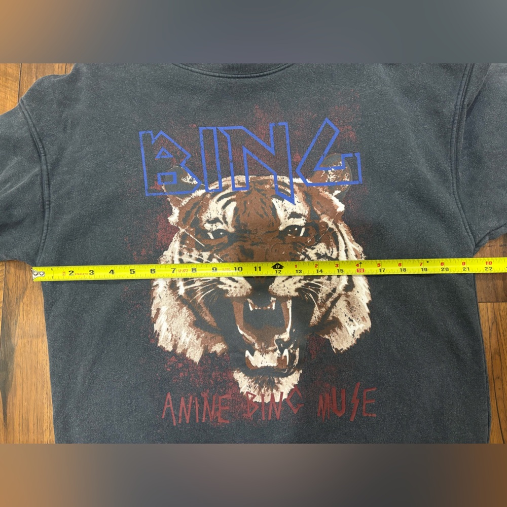 Annie Bing Tiger Sweatshirt Gray/Black Size Small Frayed Sleeves - Picture 10 of 12